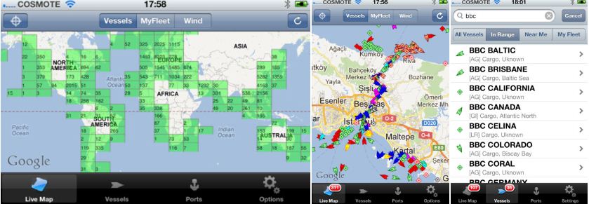 Figure 1 - Preview of Marine Traffic iPhone & iPad Applications